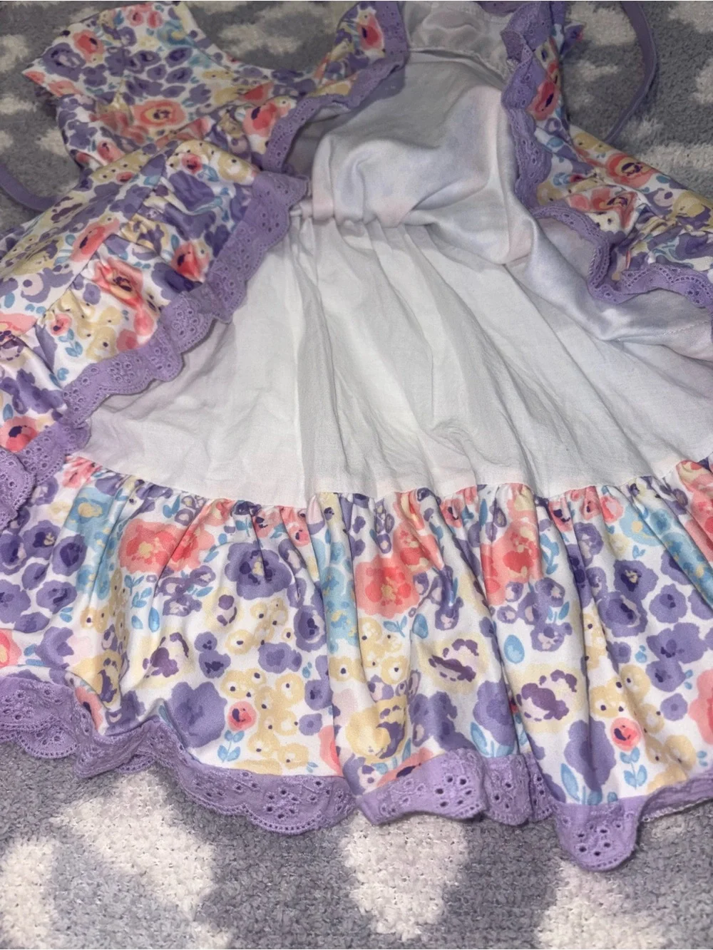 cheeky plum Purple Multicolor Floral Ruffle Full Skirt Dress with Waist Tie 3T